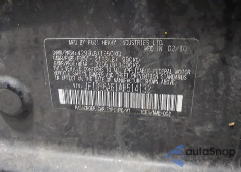 2010 Subaru Impreza 2.5I from USA, damaged, VIN JF1GE6A61AH514132